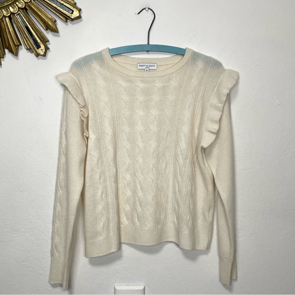 Scott & Scott Cashmere Cable Knit Ruffle Sweater - Picture 3 of 15